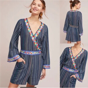 LAIA Anthropologie Nantucket Romper‎ Women Medium Striped Bell Sleeves Excellent